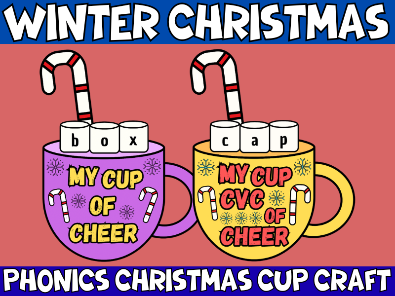 Christmas & Winter CVC Phonics Cup Craft | Build & Read CVC Words | Hands-On Phonics Literacy Center