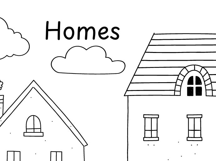 Houses colouring sheets- myself- geography