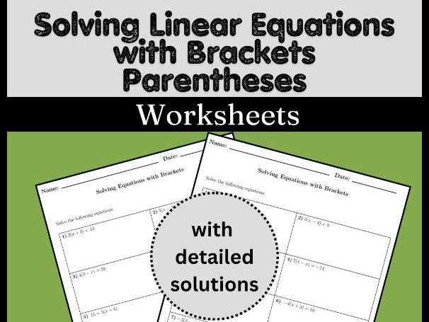 Solving Linear Equations with Brackets, Parentheses Worksheets