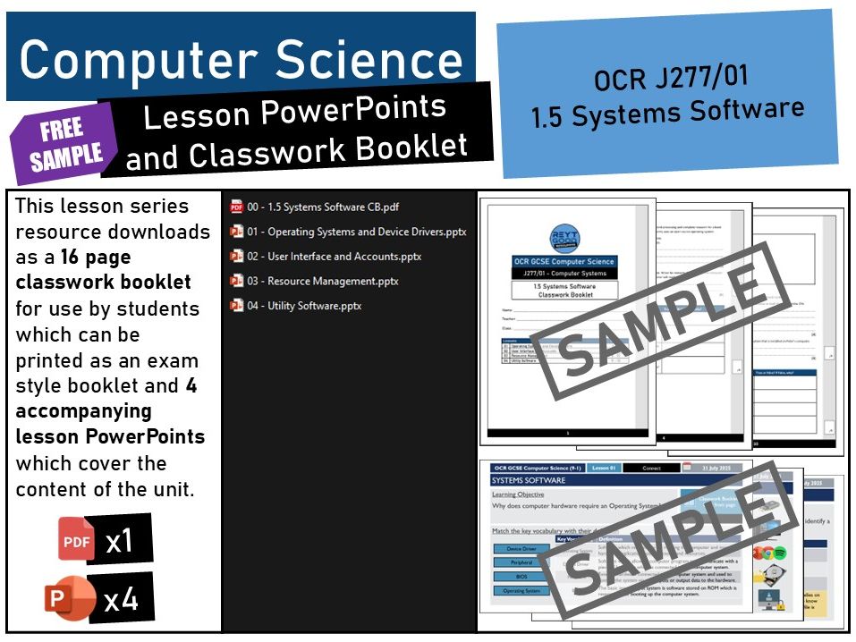 OCR GCSE Computer Science (J277) 1.5 Systems Software Lesson PowerPoints and Classwork Booklet.