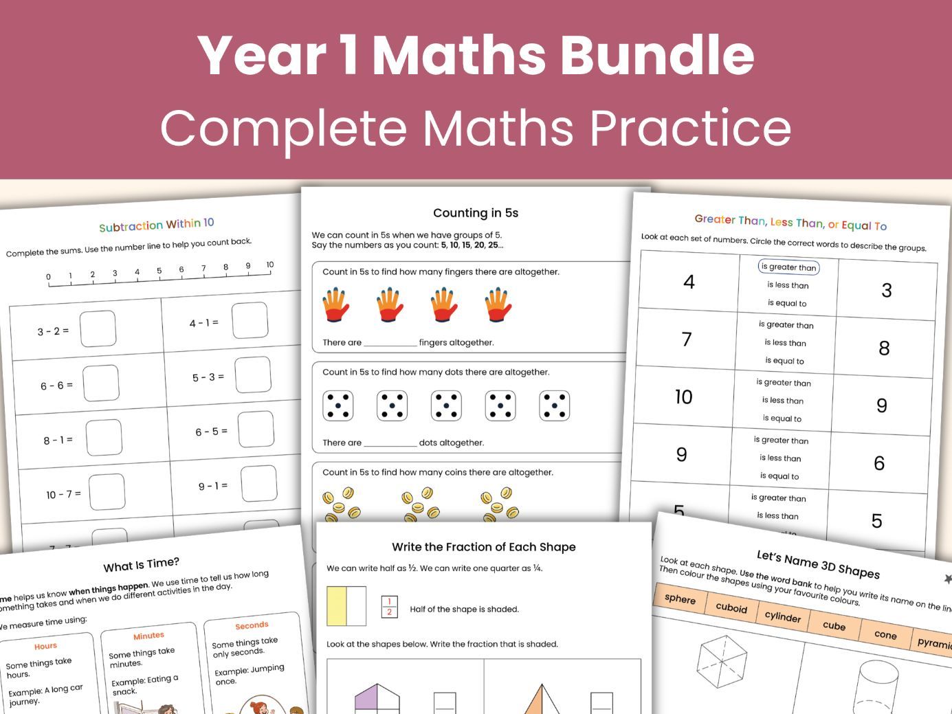 Year 1 Maths Workbook Bundle | 158 Pages | 9 Printable Workbooks