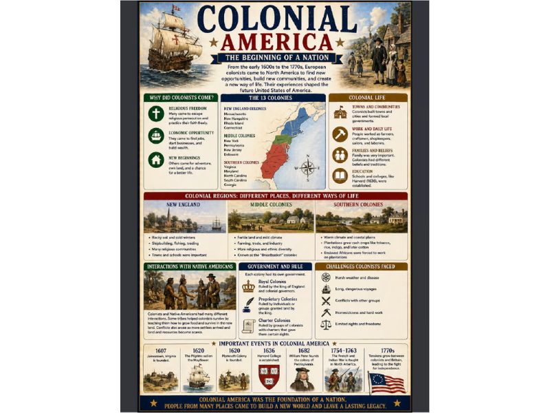 Colonial America 18"x24" Classroom Poster