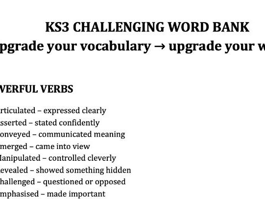 KS3 Challenging Vocabulary Word Bank