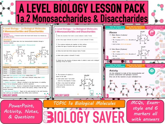 A Level Bio Lesson - 1a.2 Monosaccharides & Disaccharides