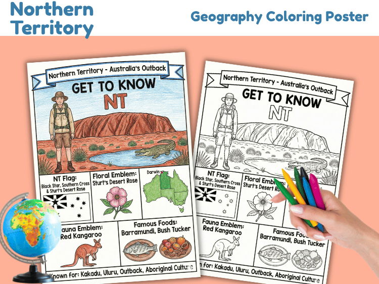 Northern Territory Geography Coloring Poster | Australia Facts Worksheet