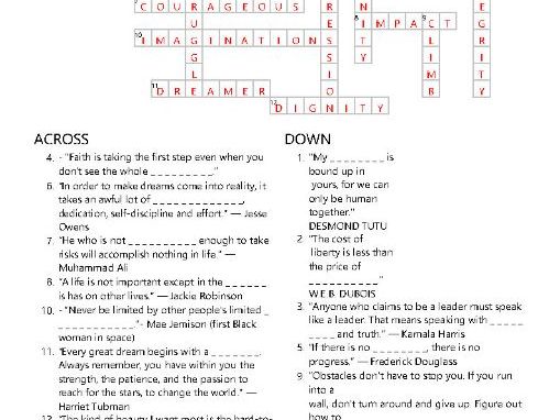 Black History Month Inspiring Quotes Crossword
