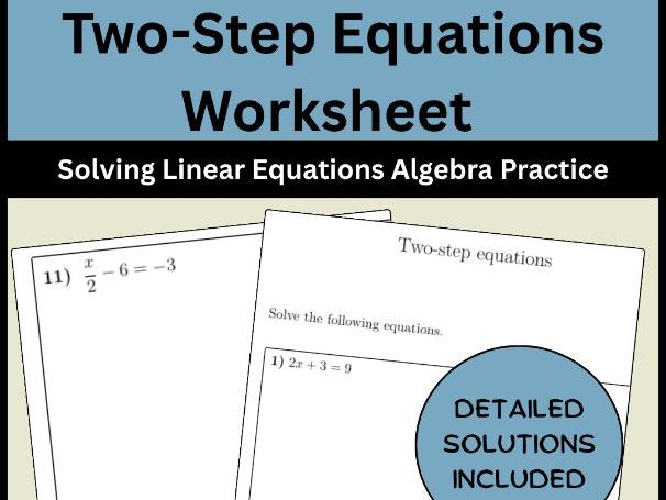 Two-Step Equations Worksheet | Solving Linear Equations Algebra Practice