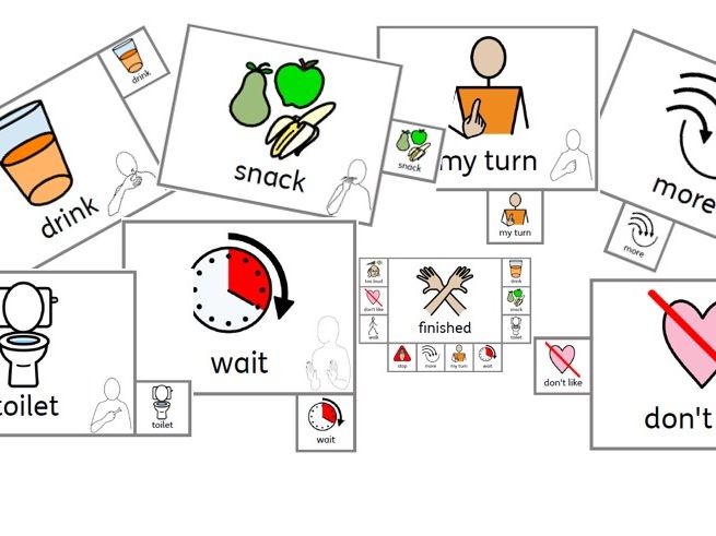Tabbed lanyard Core Classroom words Widgit and Makaton