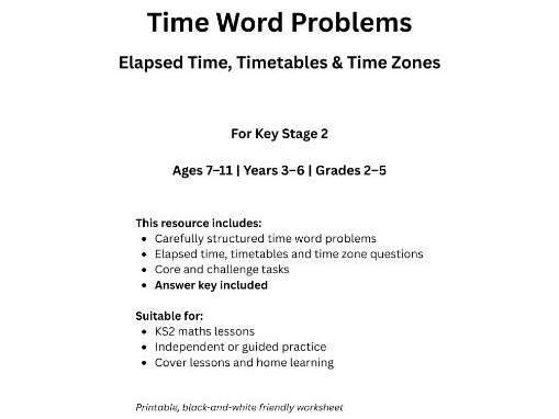 Time Word Problems (KS2) – Elapsed Time, Timetables & Time Zones