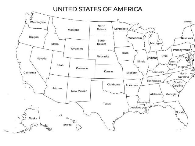 Blank & Colored United States Map with and without State Names