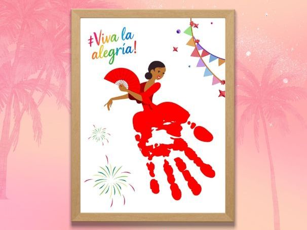 Spanish Flamenco Handprint Craft for Kids – Manualidad infantil de huella flamenca