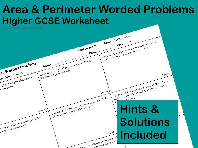 GCSE Maths Worksheet: Area & Perimeter Worded Problems - Higher Tier