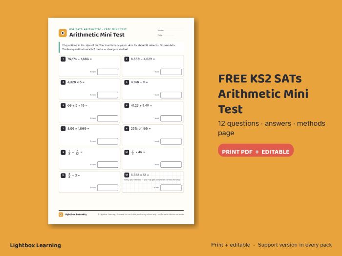 KS2 SATs Arithmetic Mini Test - FREE Year 6 Practice with Answers