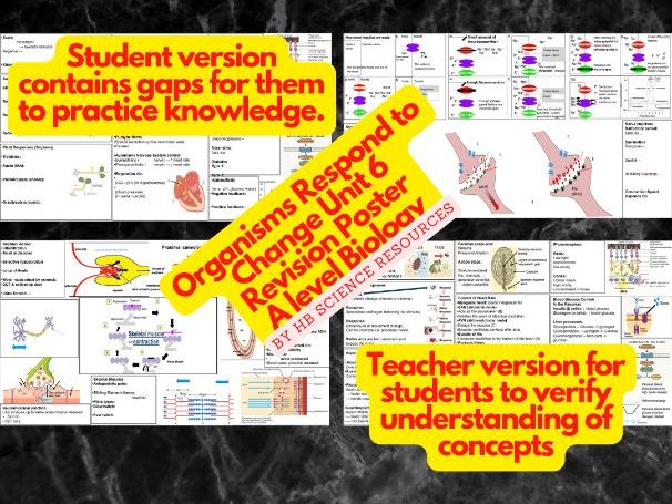 Organisms Respond to Change Unit 6  Revision Poster  A level Biology