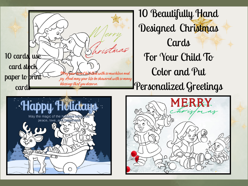 Color Me Christmas Cards-DFY-Your Child Just Needs To Color-Personalize With Your Own Xmas Message