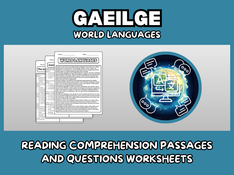 Gaeilge - World Languages Reading Comprehension Passages and Questions Worksheets