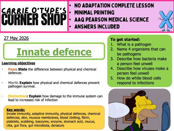 Innate / Non-Specific Defence - AAQ Pearson Medical Science