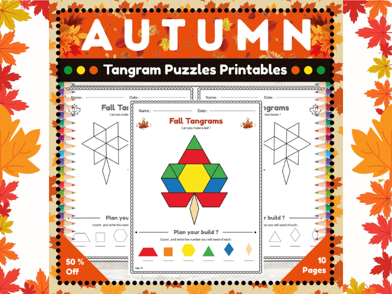 No Prep Fall Tangram Puzzles for Preschoolers : Engaging Autumn Activities