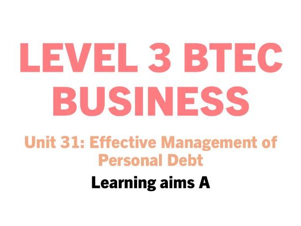 Unit 31: Effective Management of Personal Debt **Learning aim A**
