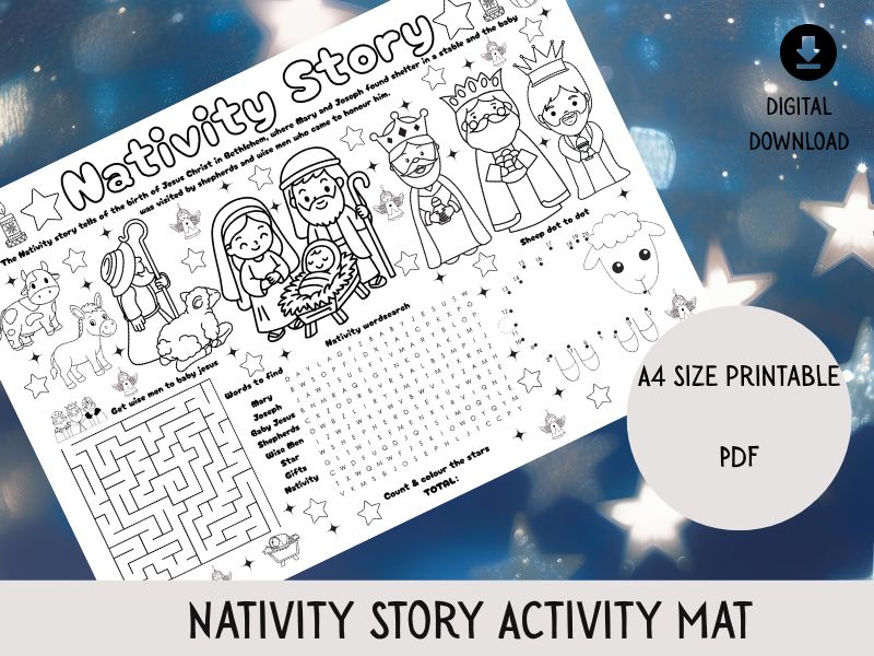 Nativity Activity Mat Printable | EYFS Early Years Christmas Literacy, Numeracy & Fine Motor Skills)