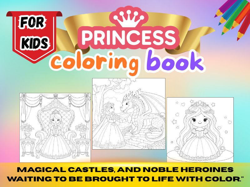 10-Page Princess Coloring Book: Fine Motor Skills & Creative Storytelling