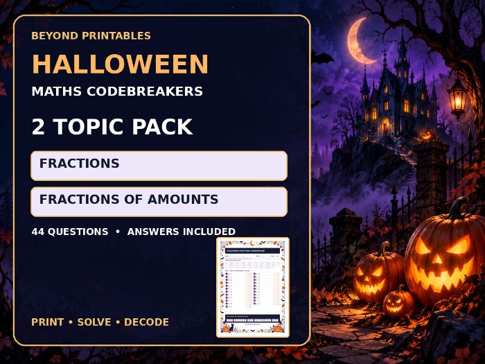 Halloween Maths Codebreaker Pack | Fractions and Fractions of Amounts
