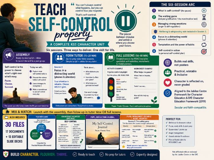 KS3 Character Education: SELF-CONTROL | Assembly + Tutor Time + Full Lessons
