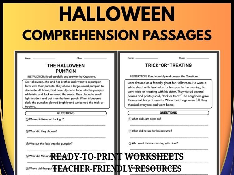 Halloween Reading Comprehension | 20 Passages, 100 Questions & Answers | Grades 2–8