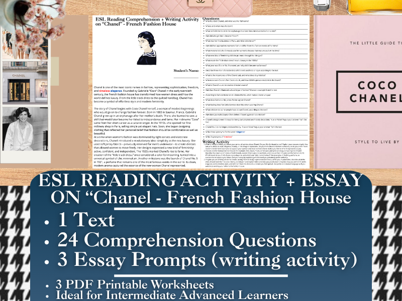 ESL Reading Comprehension + Writing Activity - Chanel - French Fashion House