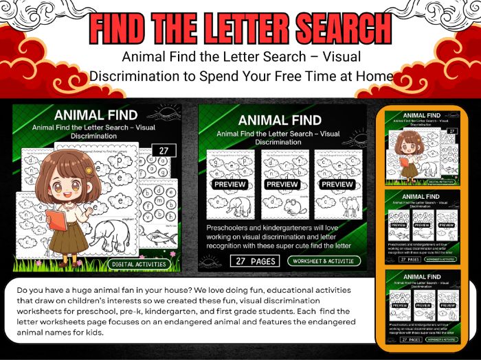 Animal Find the Letter Search – Visual Discrimination classroom activities