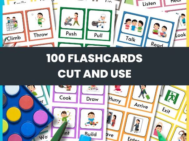 Action Verbs Flashcards | 100 Action Verb Picture Cards for Speech Therapy ESL