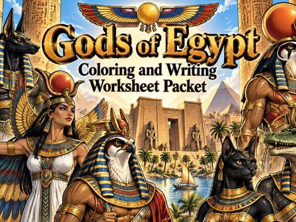 Gods of Egypt Coloring & Writing Worksheet Bundle (16 Total)
