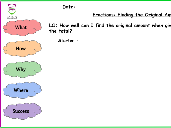 Primary - Reverse Fractions: Finding the Original Amount