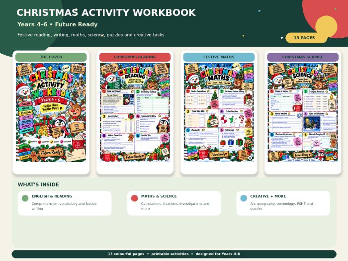 Christmas Activity Workbook Years 4–6 | 13-Page Cross-Curricular Festive Pack