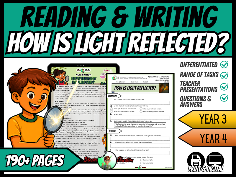 How is Light Reflected? | Reading and Writing Bundle | Year 3/4