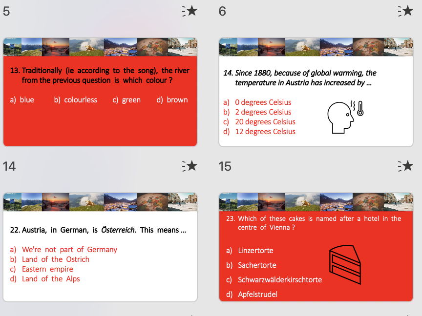 Austria Quiz, powerpoint, 40 questions, for all German learners !