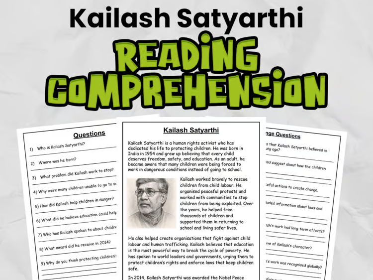 Kailash Satyarthi Reading Comprehension for KS2 & Gr 3 - 5 | Guided Reading Task