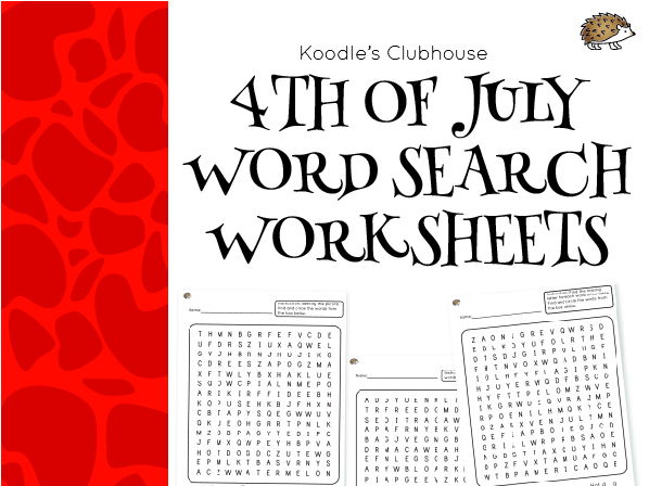 4th of July Word search worksheets