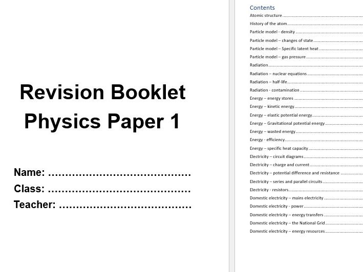 AQA GCSE combined science physics paper 1 revision booklet