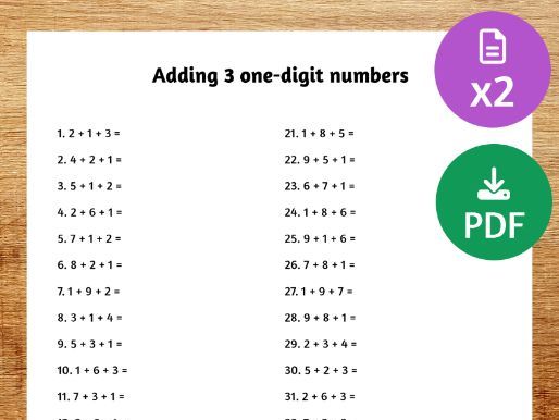 Adding 3 one-digit numbers worksheet