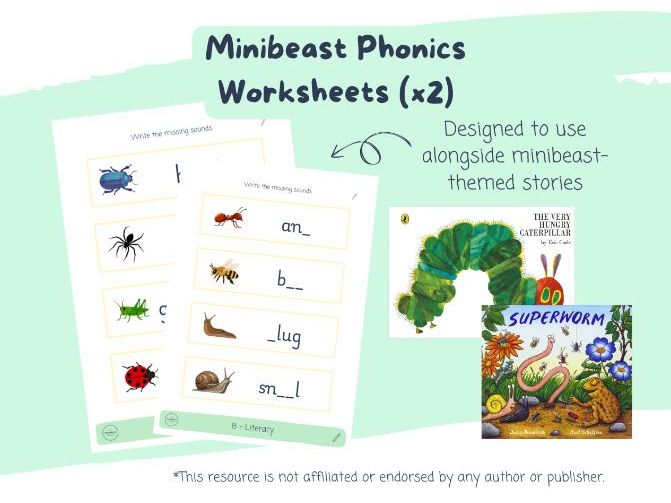 Minibeasts Phonics Digraph Worksheet