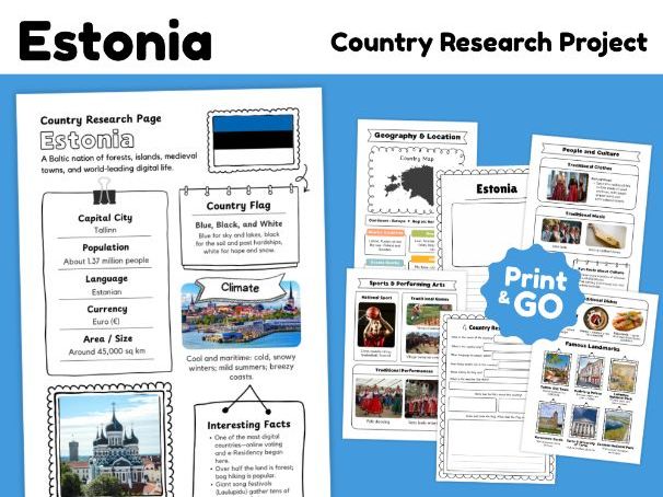 Estonia Country Study Worksheets | 14 Pages