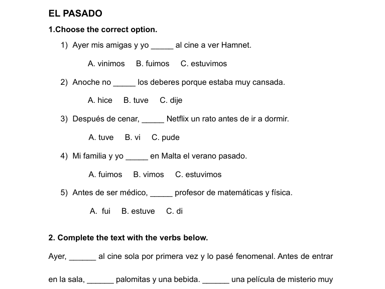 Practice of preterite tense in Spanish