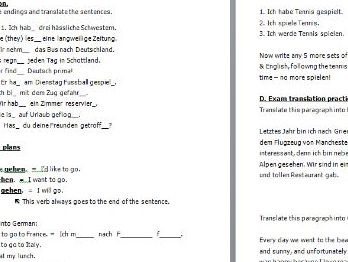 GCSE German tenses practice and translation worksheet