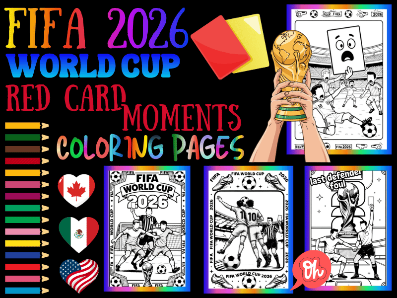 FIFA World Cup 2026 Soccer Red Card Moments Coloring Pages for Kids | NO PREP