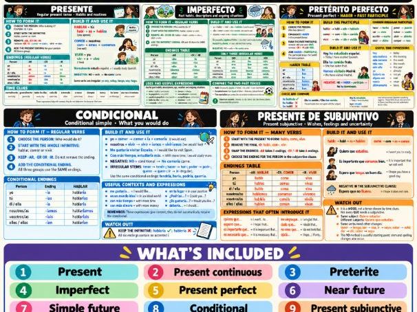Spanish Verb Posters | 9 Tense & Mood Reference Mats | Teaching Resources