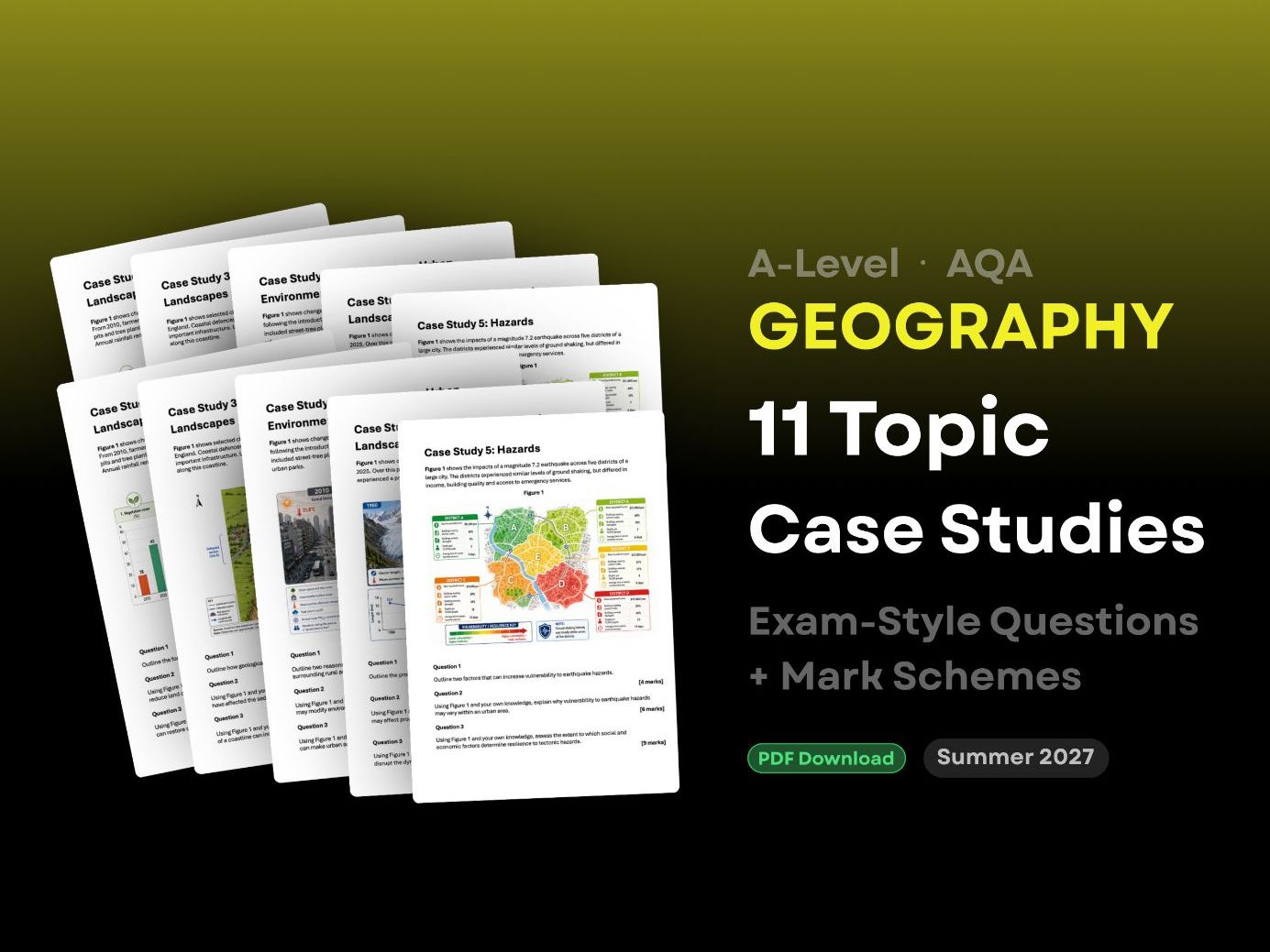 A-Level AQA Geography: 11 Topic Case Studies Bundle