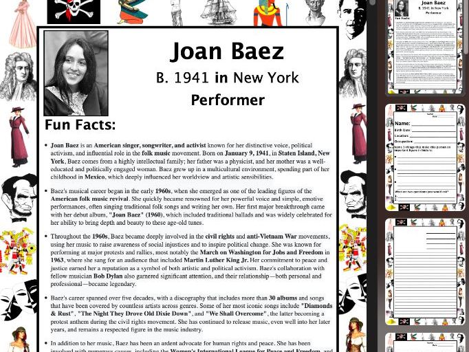 Joan Baez PACKET & ACTIVITIES, Important Historical Figures Series