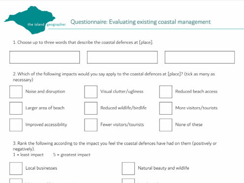 Questionnaire: Evaluating existing coastal management
