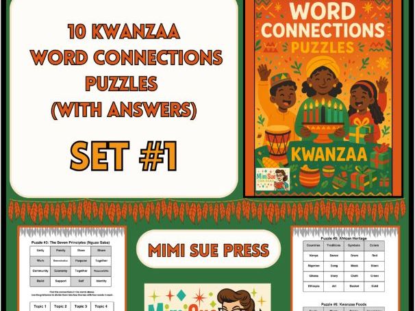 10 Kwanzaa Word Connections Puzzles SET 1 (Holiday/Party Game)